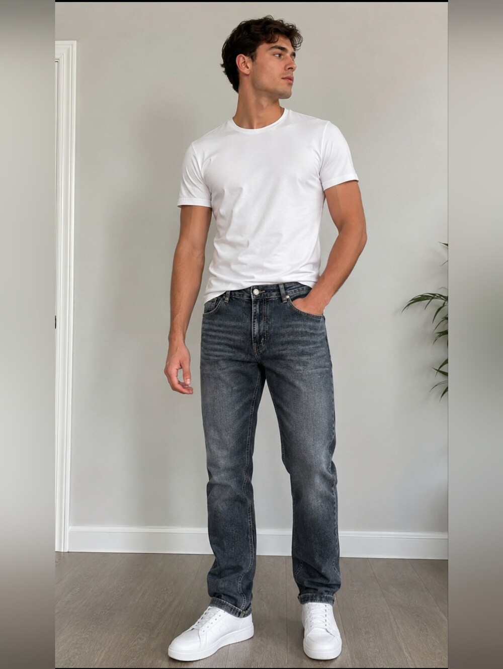Men's Gray Washed Straight Leg Jeans Size: 34 × 32